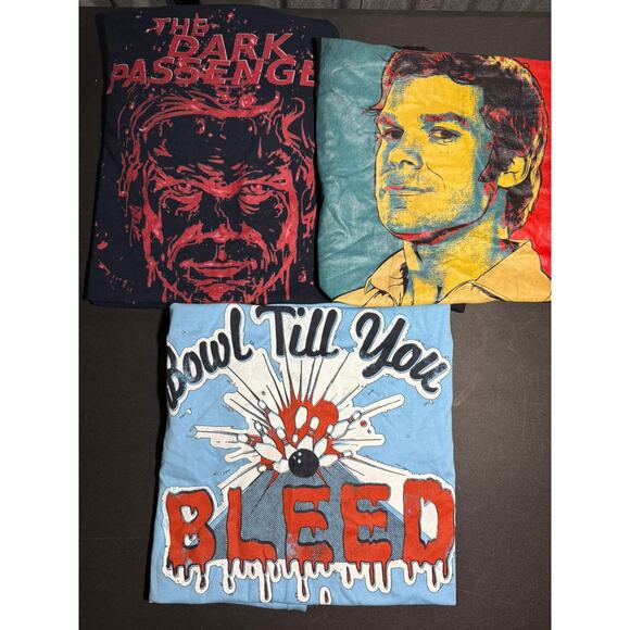 Dexter Morgan 3 T-Shirt Lot Men's Sixe 2XL & 3XL Blue Black Dark Passenger - Picture 1 of 5